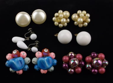 6 Gorgeous Vintage 1950s-60s Earrings Sets Lot