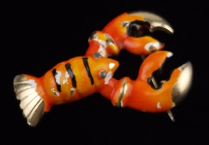 Gorgeous Vintage 1960s Enameled Lobster Brooch