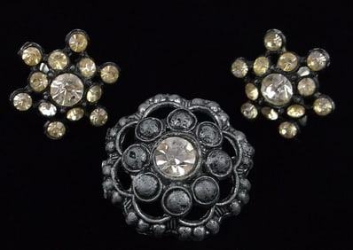 Beautiful Vintage 1930s Rhinestone Brooch Earrings Set