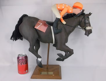Large Vint Unique Handmade Folk Art Derby Horse Rider