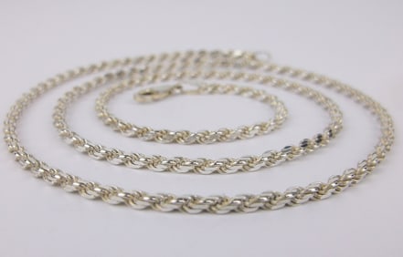 Mint Vintage Italian Sterling Silver Rope Chain Necklace 20"