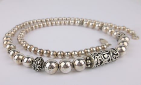 Stunning Vintage Sterling Silver Balis Ball Chain Necklace 20"