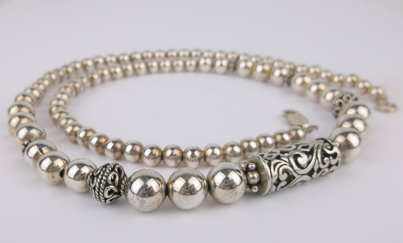 Stunning Vintage Sterling Silver Balis Ball Chain Necklace 20": Guaranteed Solid 925 Sterling Silver, in Excellent Condition