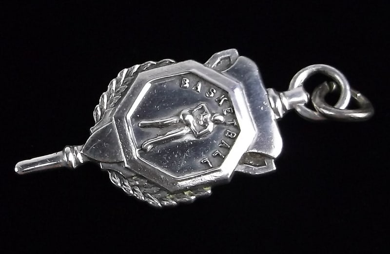 Mint Vintage 1950s Sterling Silver Basketball Pendant: Guaranteed Solid 925 Sterling Silver, in Excellent Condition