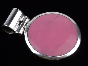 Mint Vintage Thick Taxco Sterling Silver Pink Coral Pendant