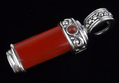 Mint Vintage Taxco Sterling Silver Red Coral Pendant Thick