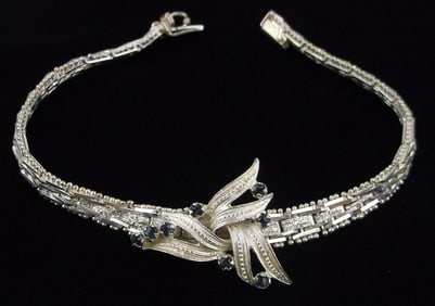 Mint Vint Thick Sterling Silver Sapphire Bracelet 7.5" Italian