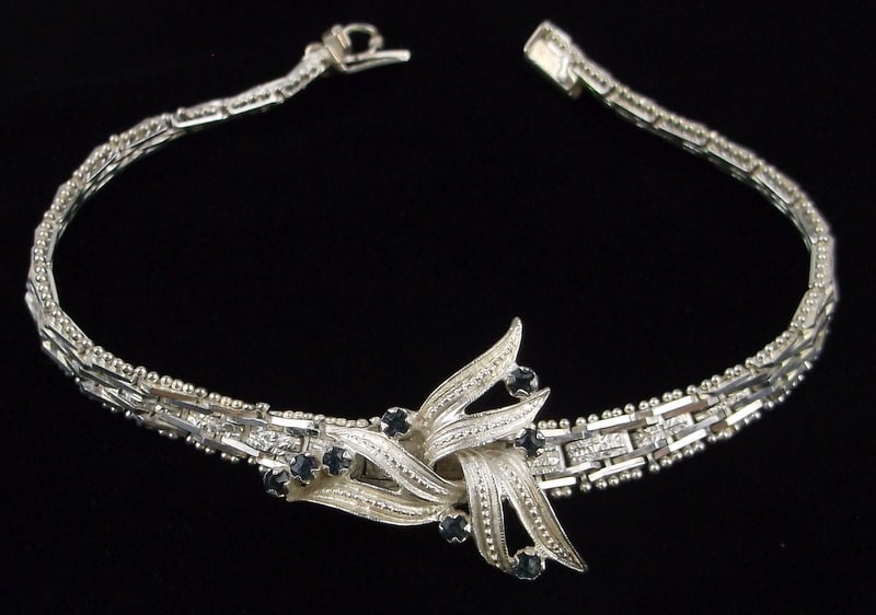 Mint Vint Thick Sterling Silver Sapphire Bracelet 7.5" Italian (1 of 3)