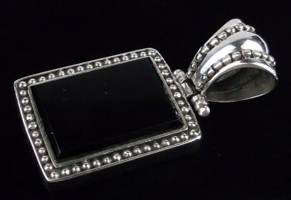 Big Mint Vint Thick Taxco Sterling Silver Onyx Pendant