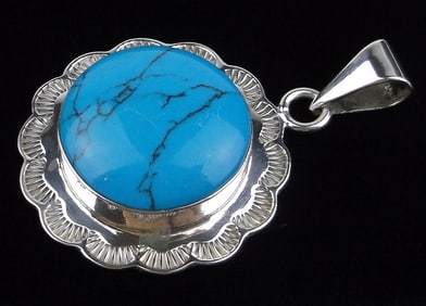 Big Mint Vint Taxco Sterling Silver Turquoise Pendant TC319