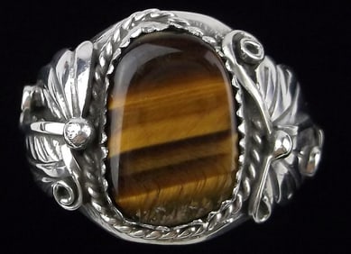 Stunning Vint Navajo Sterling Silver Tigers Eye Ring 12