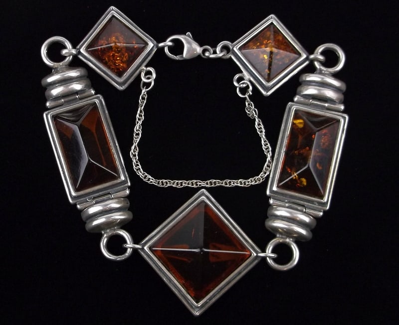 Mint Vint Heavy Sterling Silver Genuine Amber Bracelet 7.5" (1 of 4)