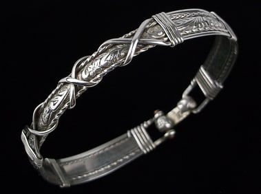 Mint Vint Heavy Thick Sterling Silver Ornate Bracelet 7"