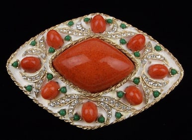 Mint Vint 1960s Marvella Faux Coral Rhinestone Brooch