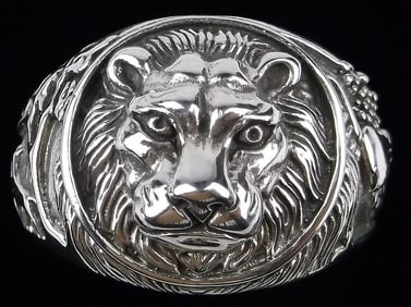 Big Mint Vint Designer Sterling Silver Lion Mens Ring 15 Thick