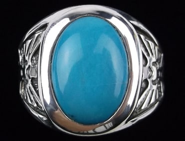 Big Mint Vint Navajo Sterling Silver Turquoise Mens Ring 14 Thick