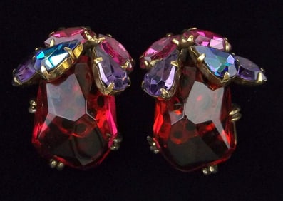 Stunning Big Vintage 1950s Weiss Rhinestone Earrings