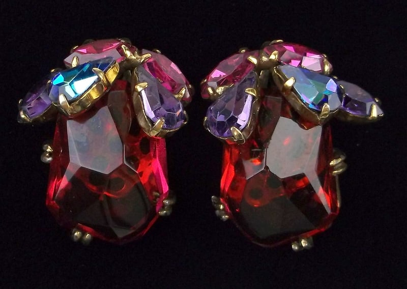 Stunning Big Vintage 1950s Weiss Rhinestone Earrings (1 of 3)