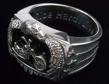 Huge Mint Vint Harley Davidson Sterling Silver Ring 14.5 Heavy