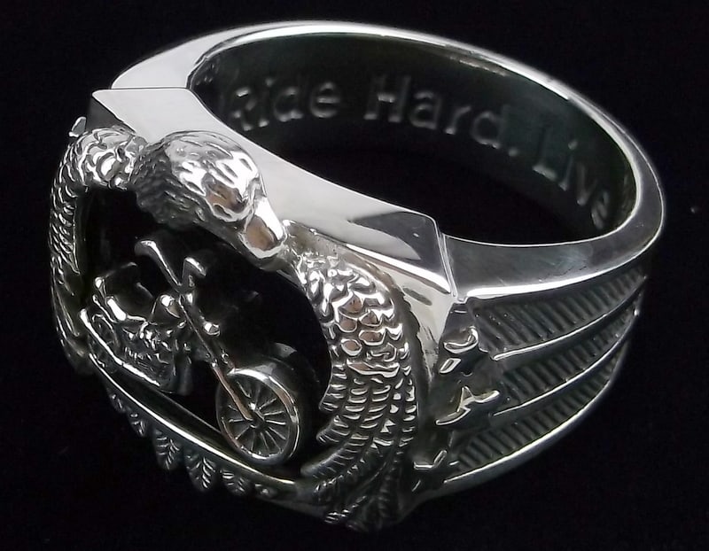 Huge Mint Vint Harley Davidson Sterling Silver Ring 14.5 Heavy (1 of 6)