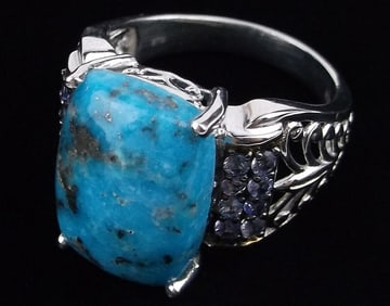 New Big Designer Sterling Silver Turquoise Tanzanite Ring 11