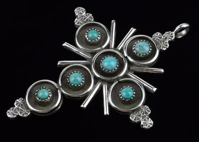 Big Mint Heavy Navajo Sterling Turquoise Coral Cross Pendant
