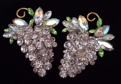 Antique 1920s Art Deco Rhinestone Grapes Pendant Set