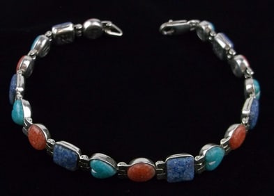 Mint Carolyn Pollack Sterling Turquoise Coral Bracelet 7.5"