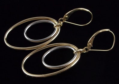 New Vintage 14kt White Yellow Gold Oval Hoop Earrings 1.90g