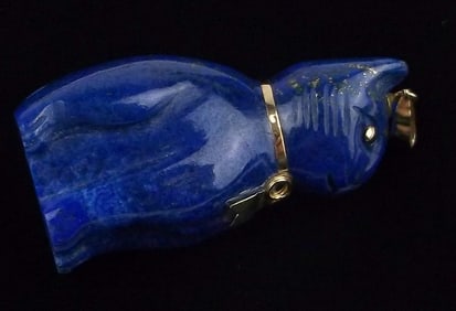 Stunning Big 14kt Gold Lapis Lazuli Cat Pendant