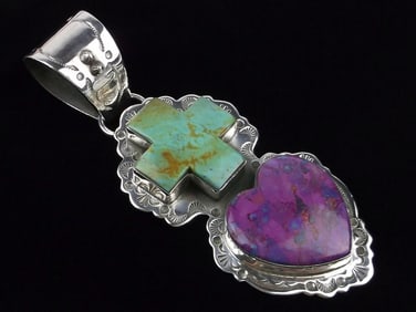 Mint Huge Navajo Dan Dodson Sterling Turquoise Spiny Pendant