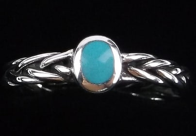 New Sterling Silver Braided Thick Turquoise Ring 6.5