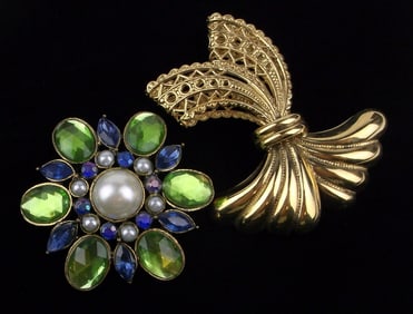 2 Vintage Rhinestone Brooch Lot Stunning