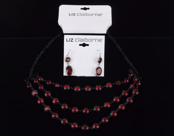 New Rhinestone Liz Claiborne Necklace Earrings 20" $52