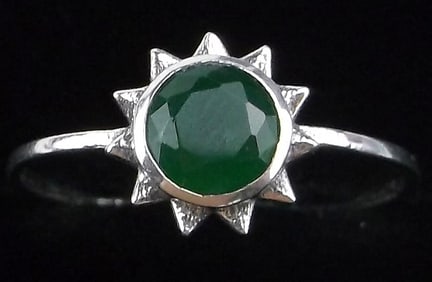 New Sterling Silver Green Chalcedony Sun Ring 8