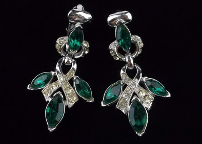 New Vintage 1950s Coro Craft Rhinestone Drop Earrings