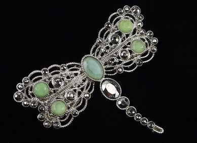 Mint Rhinestone Dragonfly Brooch