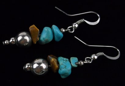 Stunning Vintage Turquoise Tigers Eye Drop Earrings