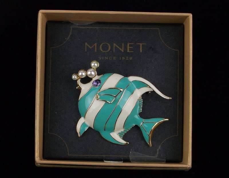 New Boxed Monet Enameled Rhinestone Fish Brooch $26 (1 of 3)
