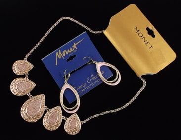New Monet Rhinestone Necklace Earrings Set 20" $50