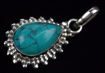 New Bali Sterling Silver Turquoise Teardrop Pendant