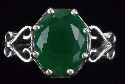New Sterling Silver 2ct Green Chalcedony Ring 7