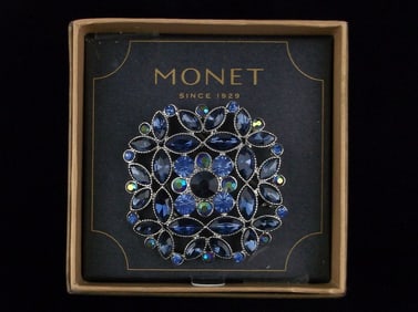 New Boxed Monet Rhinestone Brooch $26