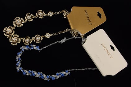 2 New Monet Rhinestone Necklace Lot 20" $64