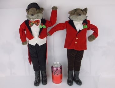 2 Mint Rare RAZ Imports Poseable Fox Hunt Christmas Figures