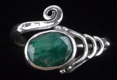 New Sterling Silver 1ct Emerald Ring Adjustable 6-8