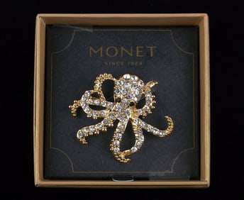 New Boxed Monet Enameled Rhinestone Octopus Brooch $26