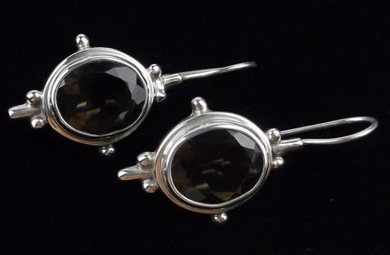 Mint Vint Sarda Sterling Silver 8cttw Smokey Quartz Earrings