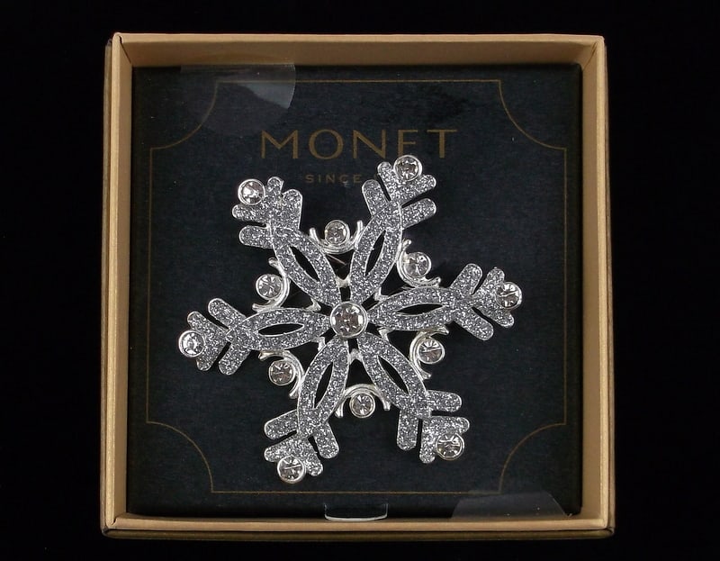 New Boxed Monet Enameled Rhinestone Snowflake Brooch $26 (1 of 3)