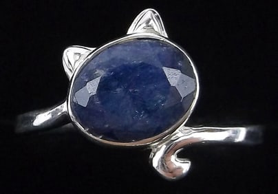 New Sterling Silver 1.5ct Sapphire Cat Ring 7.5